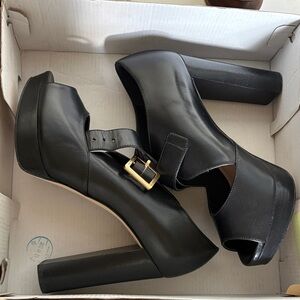 Michael Kors Black Platform Heels with Gold Buckle